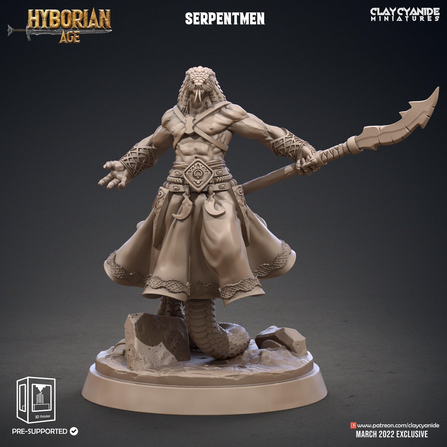 3D Printed Clay Cyanide Serpentmen Set Hyborian Age 28mm-32mm Ragnarok D&D