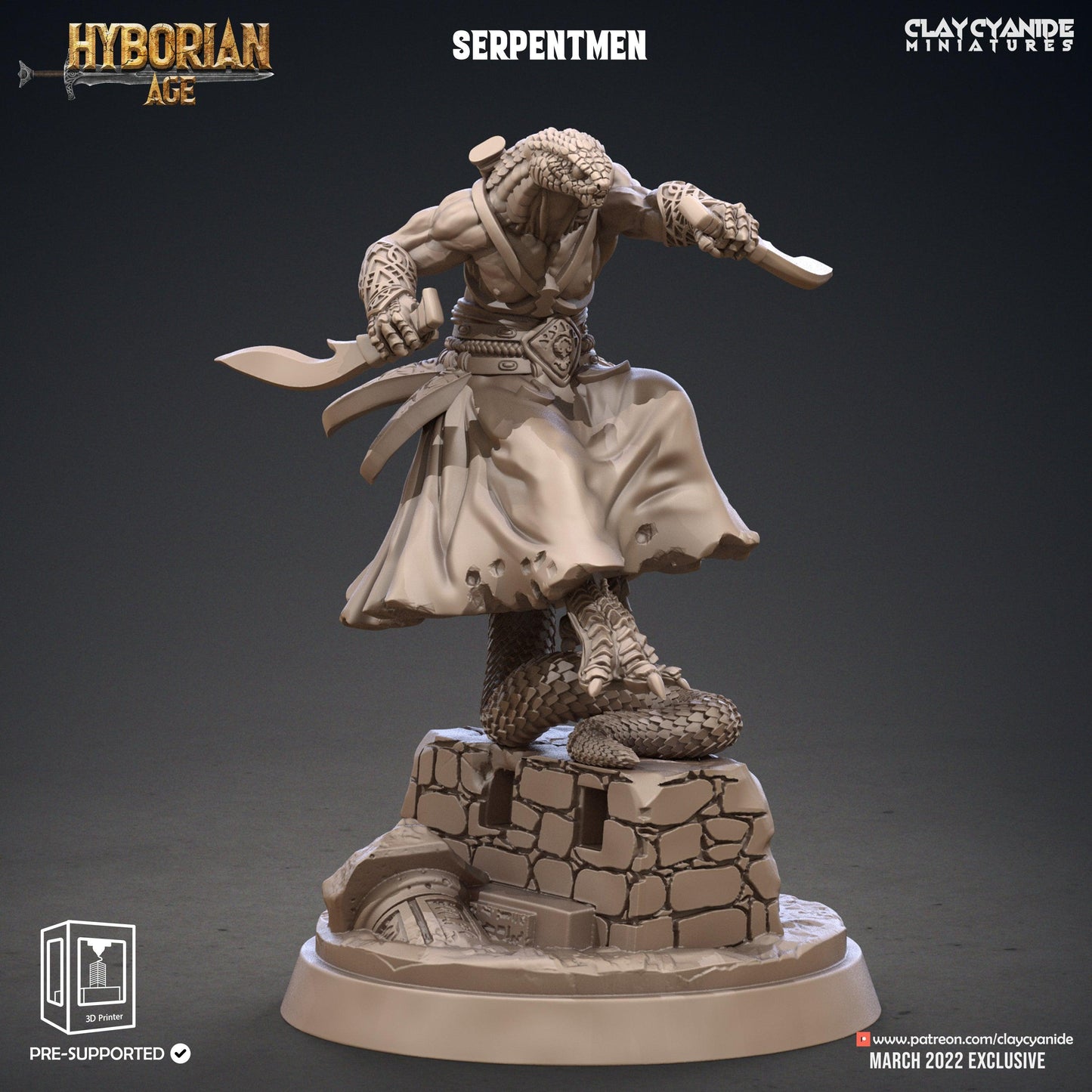 3D Printed Clay Cyanide Serpentmen Set Hyborian Age 28mm-32mm Ragnarok D&D