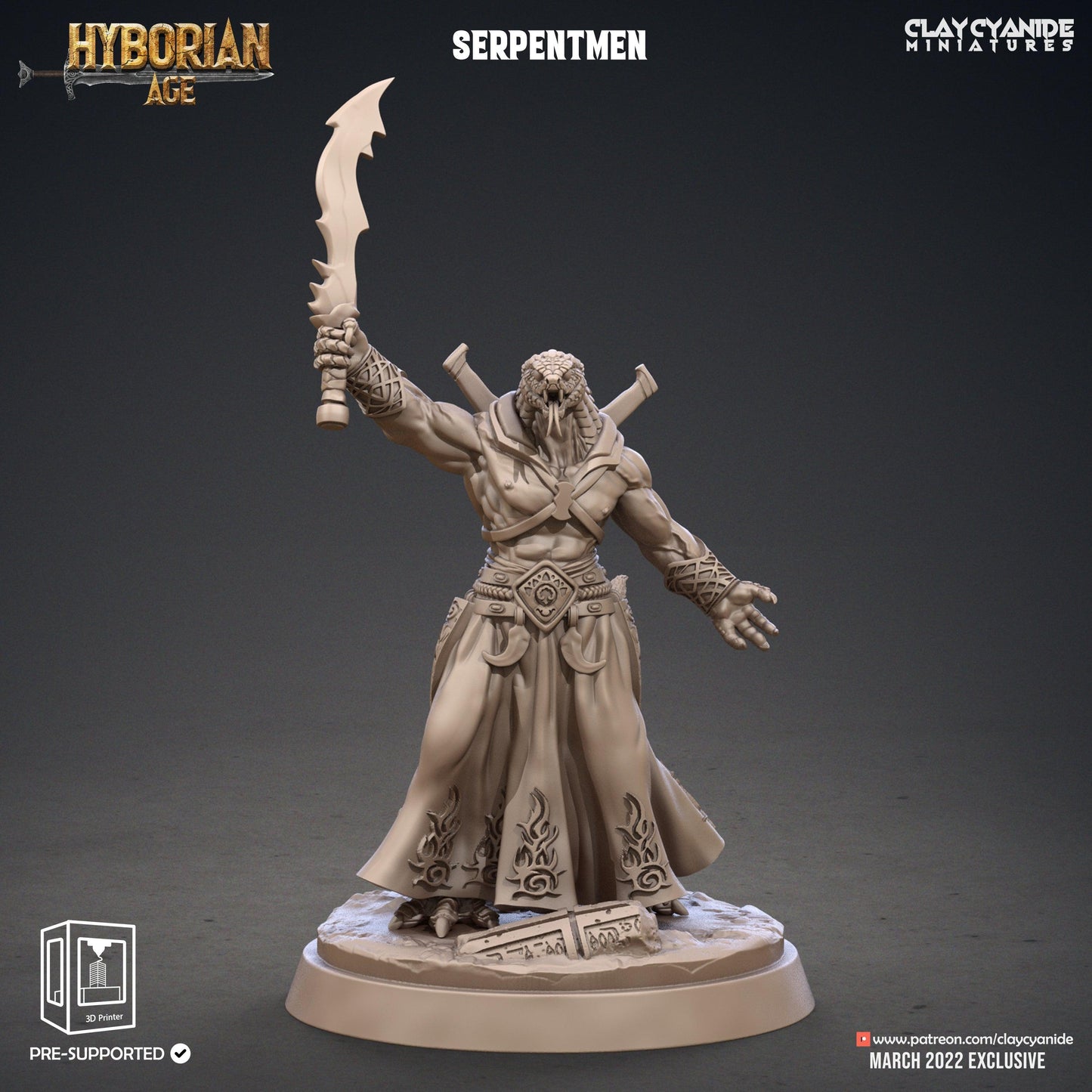 3D Printed Clay Cyanide Serpentmen Set Hyborian Age 28mm-32mm Ragnarok D&D