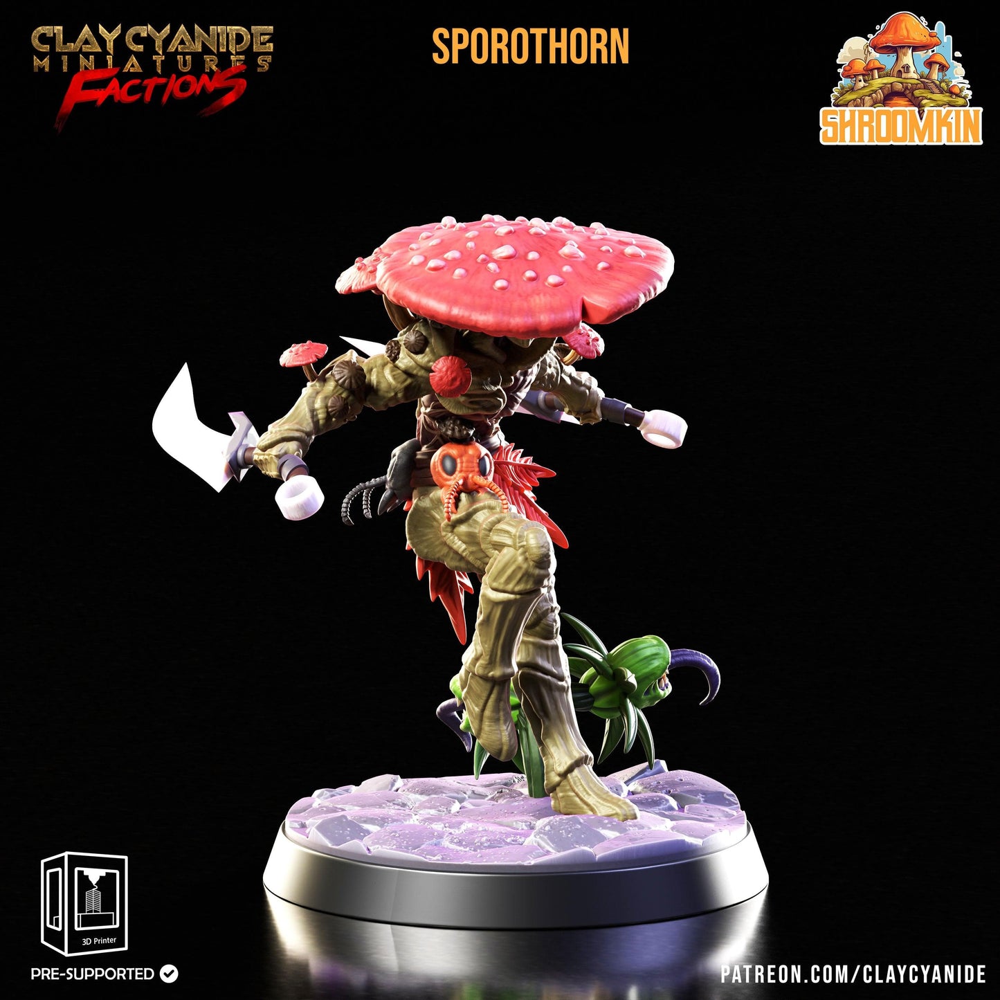 3D Printed Clay Cyanide Shroomkin Factions Tribes 28 32 mm D&D