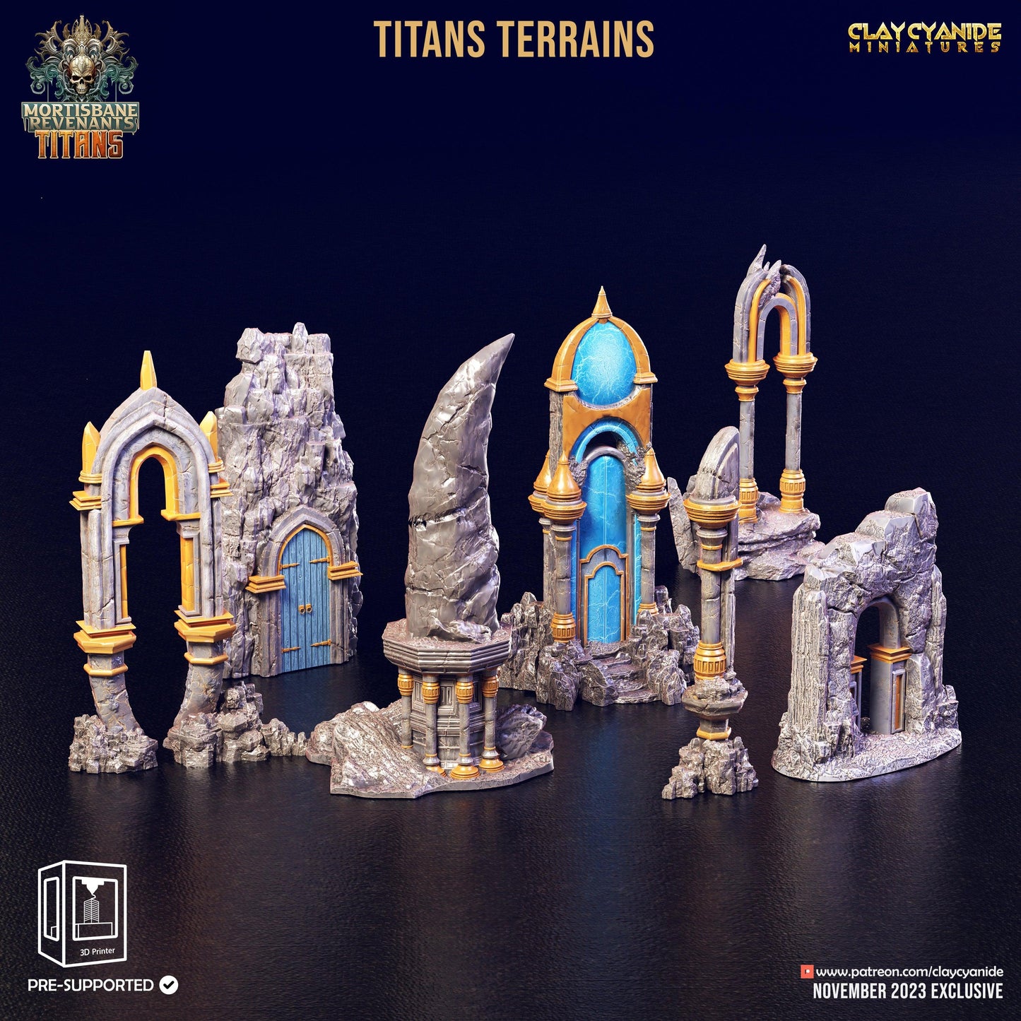 3D Printed Clay Cyanide Titan Terrain Set Mortisbane Titans Set 28 32 mm D&D