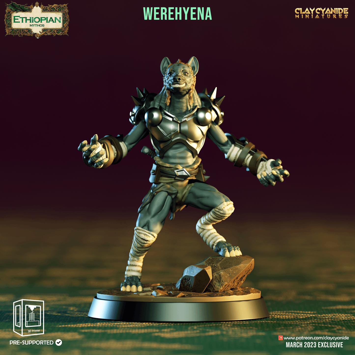 3D Printed Clay Cyanide Werehyenas Ethiopian Mythos 28 32 mm D&D