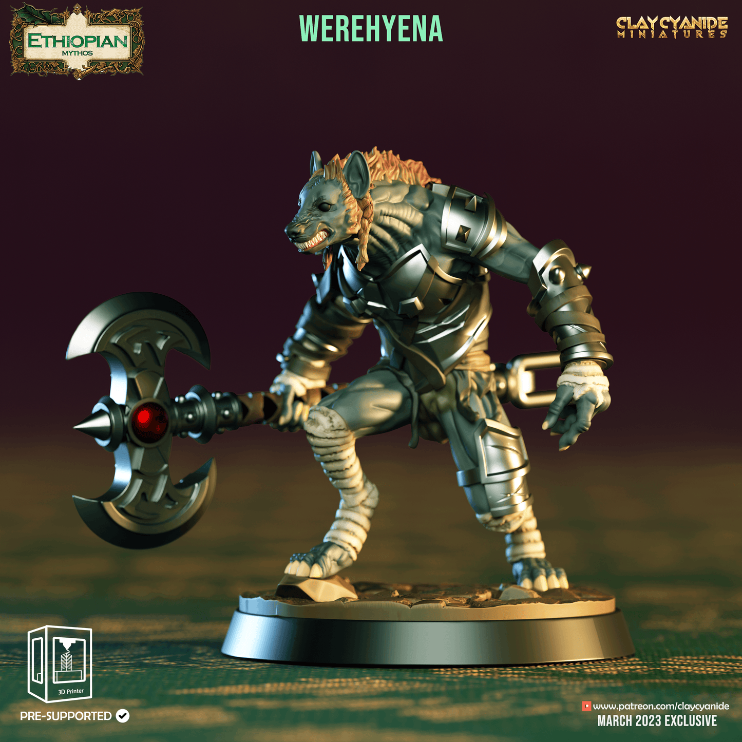 3D Printed Clay Cyanide Werehyenas Ethiopian Mythos 28 32 mm D&D