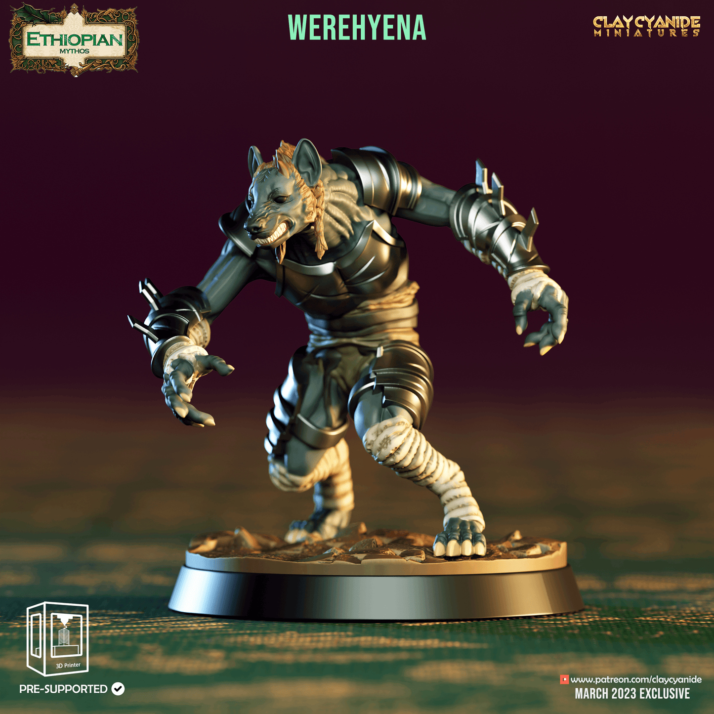 3D Printed Clay Cyanide Werehyenas Ethiopian Mythos 28 32 mm D&D