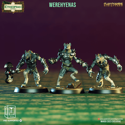 3D Printed Clay Cyanide Werehyenas Ethiopian Mythos 28 32 mm D&D