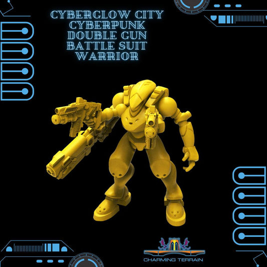 3D Printed Cyberglow City Cyberpunk Battle Suit Warrior Miniature  - 28mm 32mm
