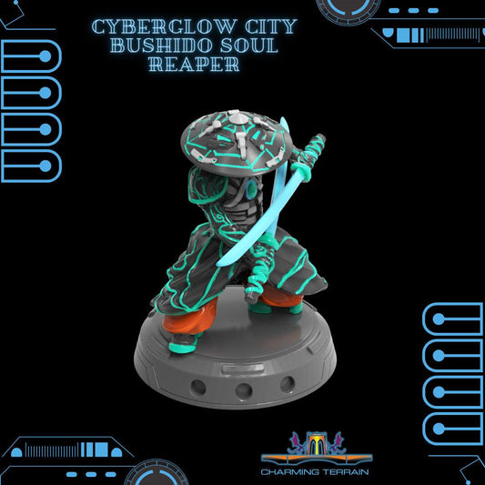 3D Printed Cyberglow City Cyberpunk Bushido Soul Reaper Miniature  - 28mm 32mm