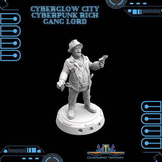 3D Printed Cyberglow City Cyberpunk Crazy Rich Gang Lord Miniature  - 28mm 32mm