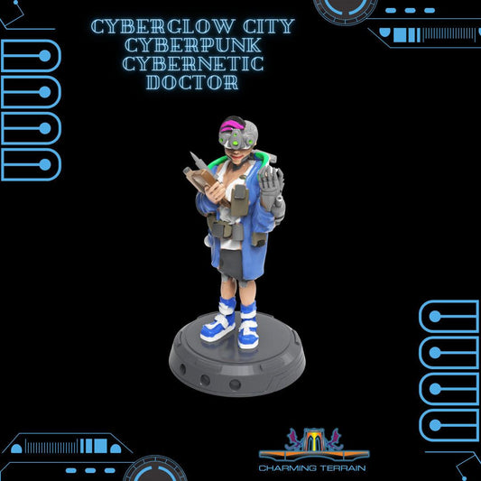 3D Printed Cyberglow City Cyberpunk Cybernetic Doctor Miniature  - 28mm 32mm