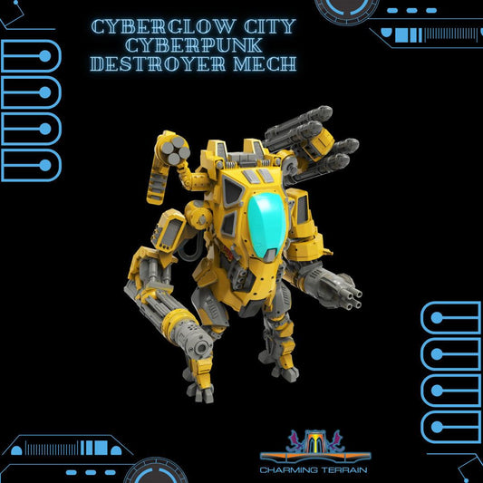3D Printed Cyberglow City Cyberpunk Destroyer Mech Miniature  - 28mm 32mm