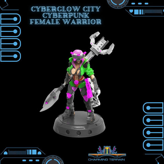 3D Printed Cyberglow City Cyberpunk Female Warrior Miniature  - 28mm 32mm