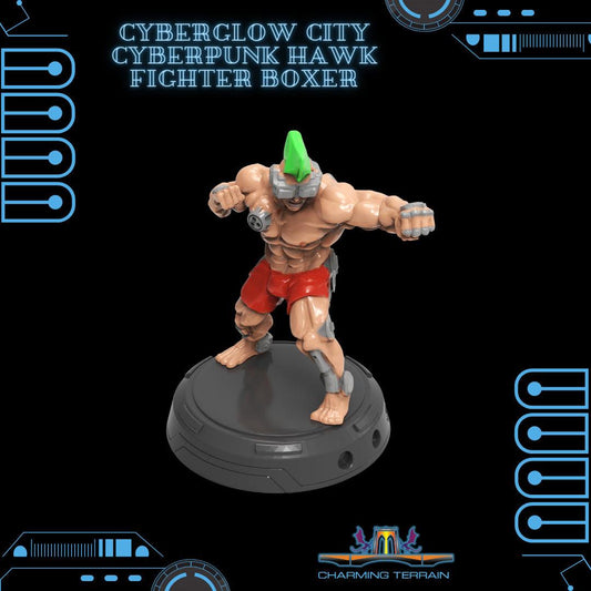 3D Printed Cyberglow City Cyberpunk Hawk Fighter Boxer Miniature  - 28mm 32mm