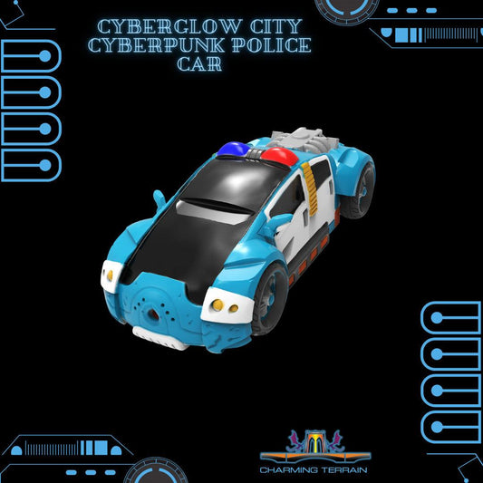 3D Printed Cyberglow City Cyberpunk Police Car Miniature  - 28mm 32mm