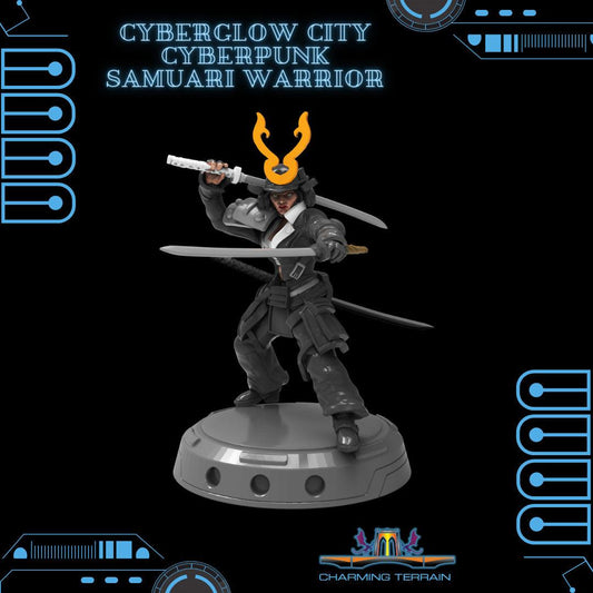 3D Printed Cyberglow City Cyberpunk Samurai Warrior Miniature  - 28mm 32mm