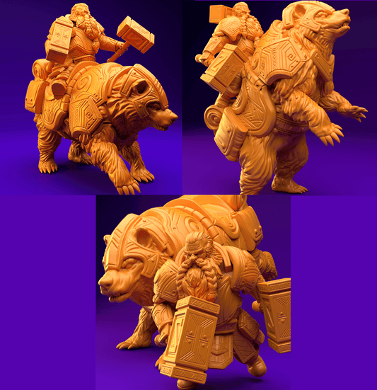 3D Printed Dwarf’s Army Nafarrate - Dwarf Bear Rider Set 28mm 32mm Ragnarok D&D