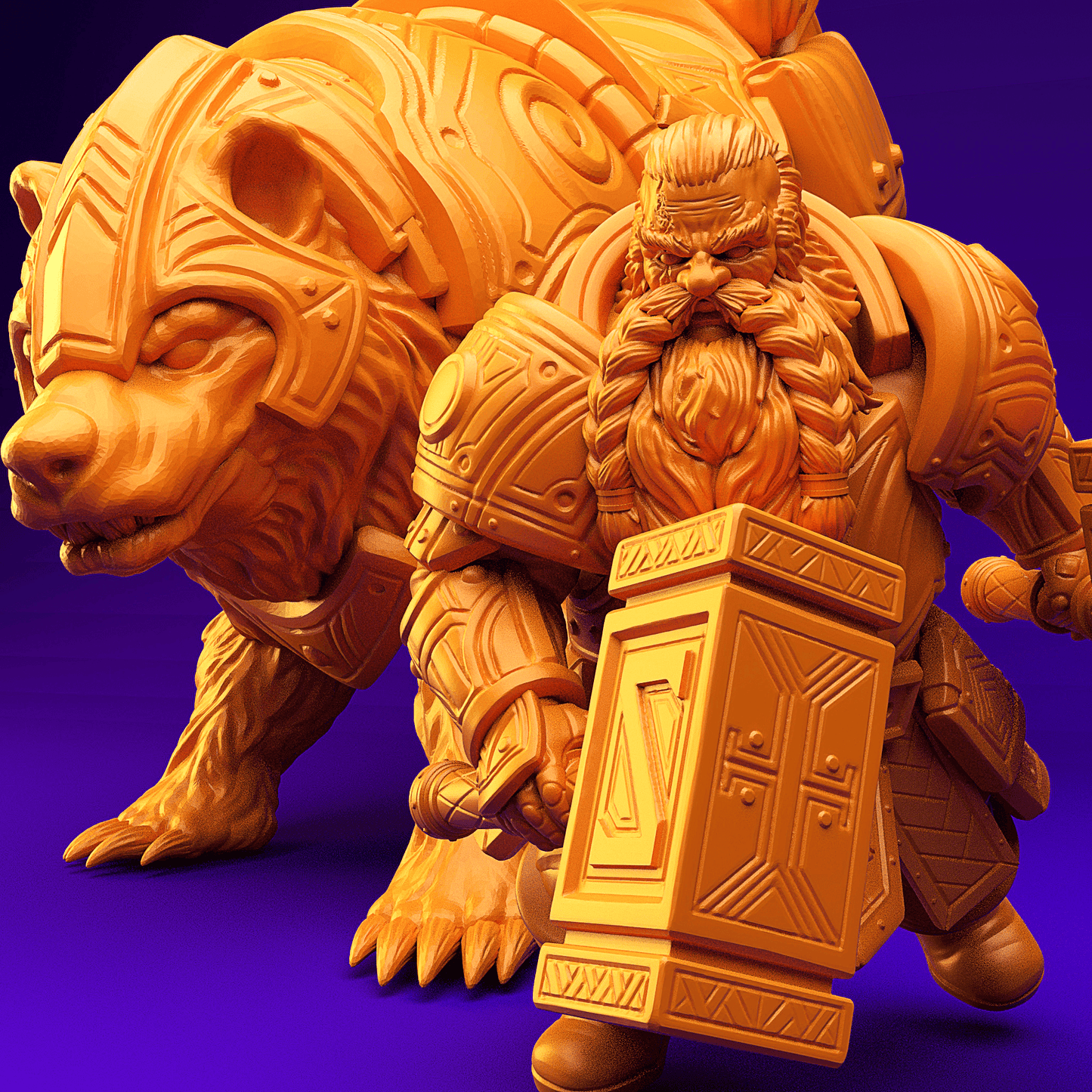3D Printed Dwarf’s Army Nafarrate - Dwarf Bear Rider Set 28mm 32mm Ragnarok D&D