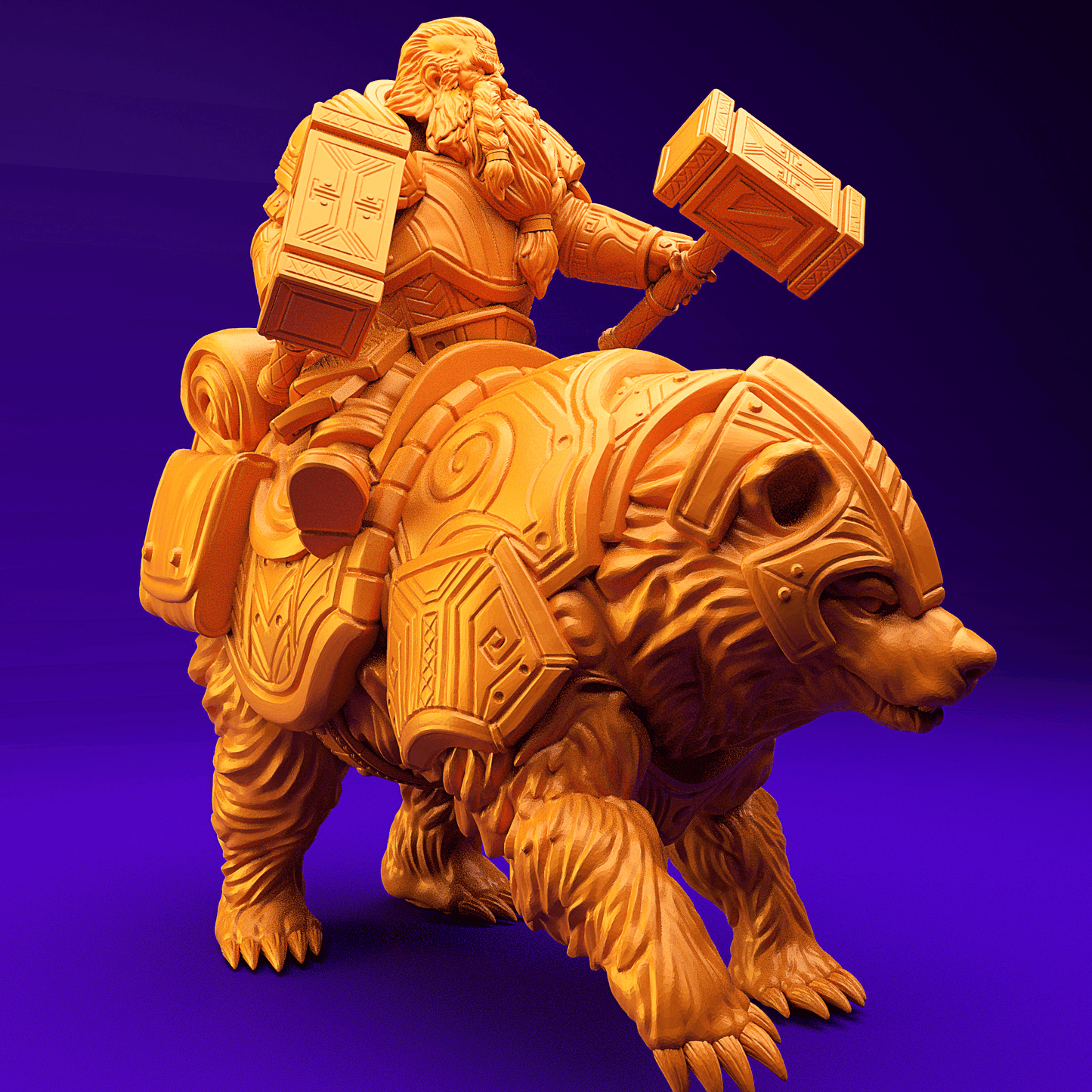 3D Printed Dwarf’s Army Nafarrate - Dwarf Bear Rider Set 28mm 32mm Ragnarok D&D