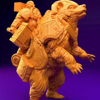 3D Printed Dwarf’s Army Nafarrate - Dwarf Bear Rider Set 28mm 32mm Ragnarok D&D