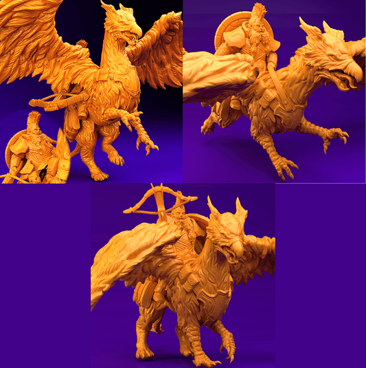 3D Printed Dwarf’s Army Nafarrate - Dwarf Griffon Rider Set 28mm 32mm Ragnarok D&D