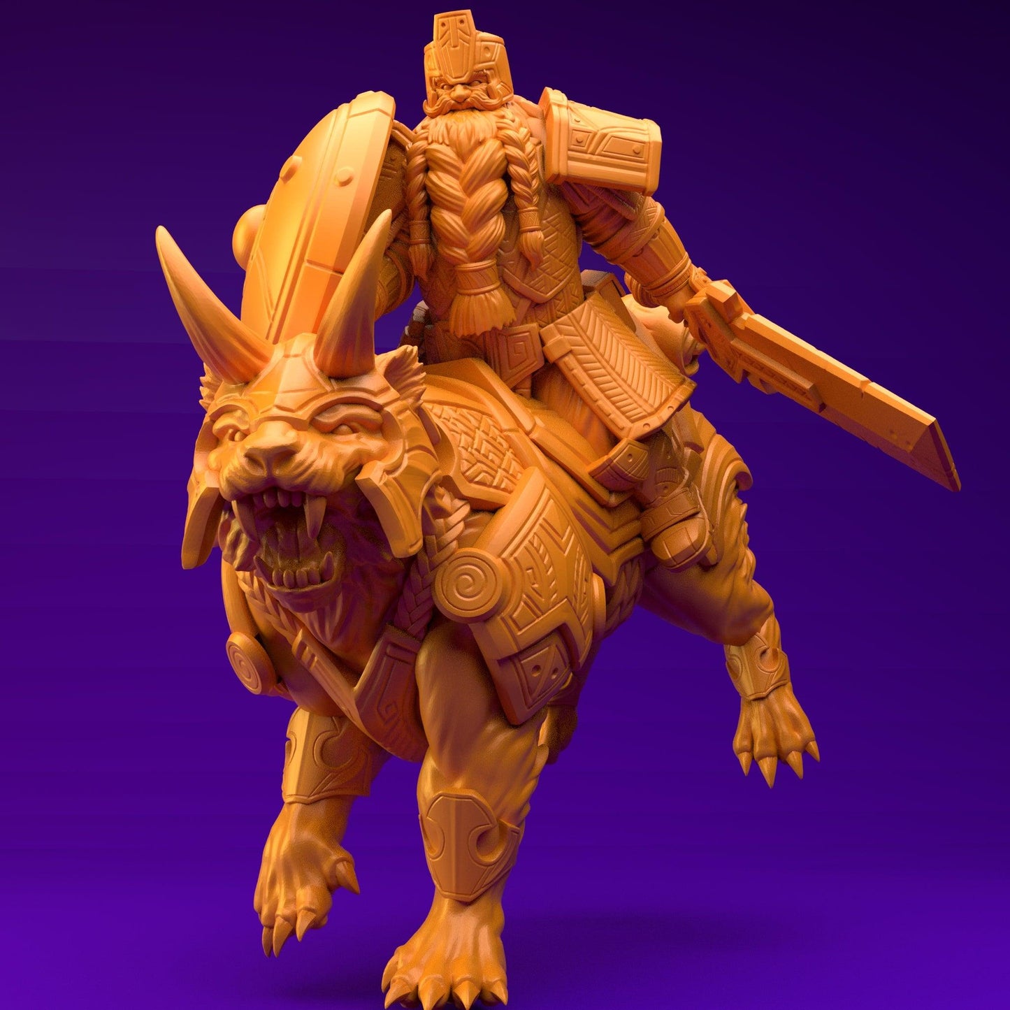 3D Printed Dwarf’s Army Nafarrate - Dwarf Tiger Rider Set 28mm 32mm Ragnarok D&D