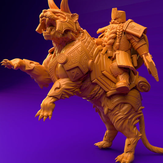 3D Printed Dwarf’s Army Nafarrate - Dwarf Tiger Rider Set 28mm 32mm Ragnarok D&D