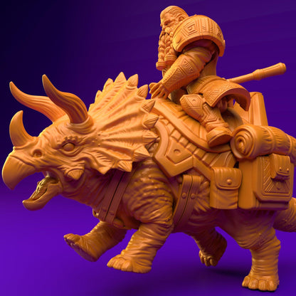 3D Printed Dwarf’s Army Nafarrate - Dwarf Triceratops Rider Set 28mm 32mm Ragnarok D&D
