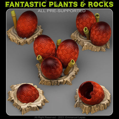 3D Printed Fantastic Plants and Rocks Asian Dragon Eggs 28mm - 32mm D&D Wargaming