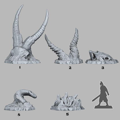 3D Printed Fantastic Plants and Rocks Buried Ram Skeletons 28mm - 32mm D&D Wargaming