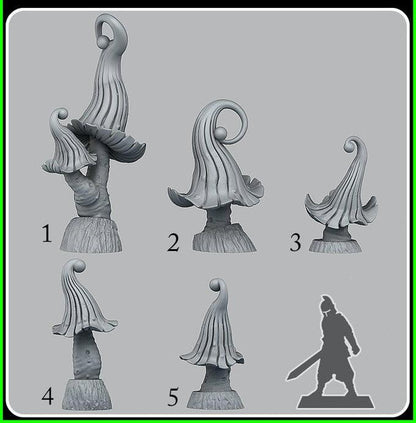 3D Printed Fantastic Plants and Rocks Enchanted Mushrooms 28mm - 32mm D&D Wargaming