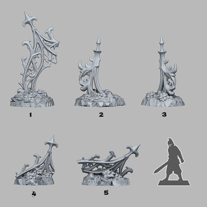 3D Printed Fantastic Plants and Rocks Gothic Gate Ruins 28mm - 32mm D&D Wargaming