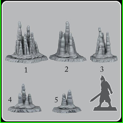 3D Printed Fantastic Plants and Rocks Ice Stalagmites 28mm - 32mm D&D Wargaming