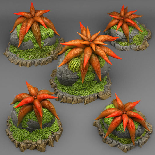3D Printed Fantastic Plants and Rocks Mysterious Starfish Flowers 28mm - 32mm D&D Wargaming