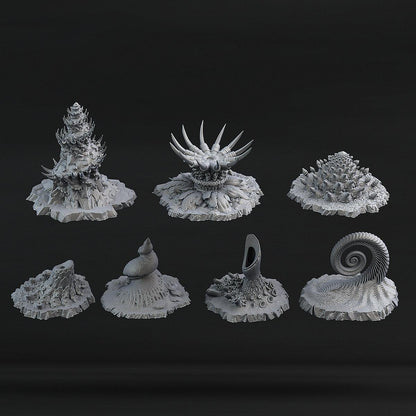3D Printed Fantastic Plants and Rocks Ocean Sea Terrain Set 28mm - 32mm D&D Wargaming