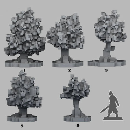 3D Printed Fantastic Plants and Rocks Pixel Trees 28mm - 32mm D&D Wargaming