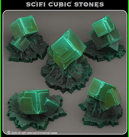 3D Printed Fantastic Plants and Rocks Scifi Cubic Stones 28mm - 32mm D&D Wargaming
