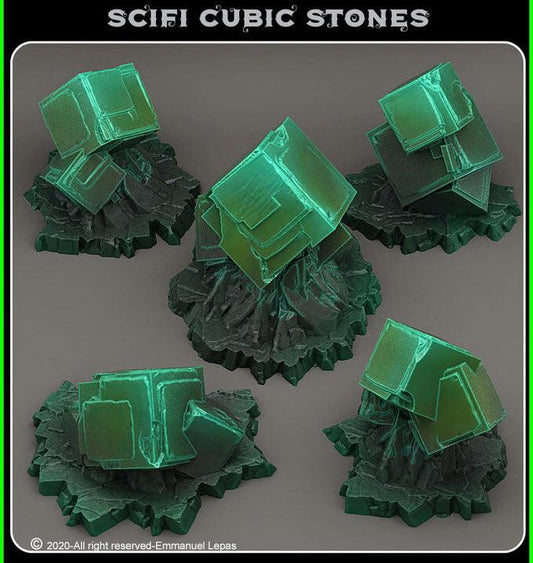 3D Printed Fantastic Plants and Rocks Scifi Cubic Stones 28mm - 32mm D&D Wargaming