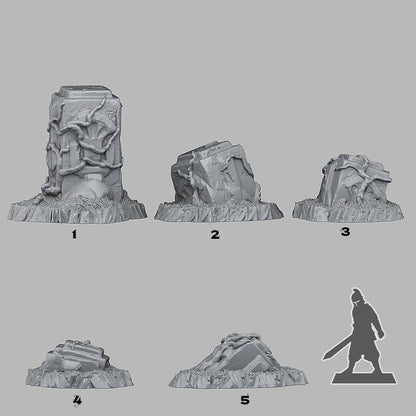 3D Printed Fantastic Plants and Rocks TROPICAL RUINS 28mm - 32mm D&D Wargaming