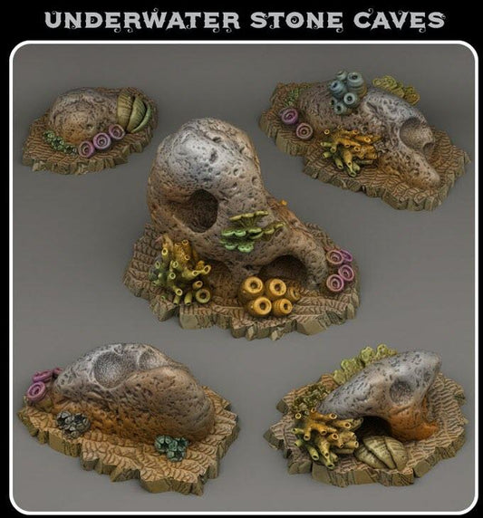 3D Printed Fantastic Plants and Rocks Underwater Stone Caves 28mm - 32mm D&D Wargaming