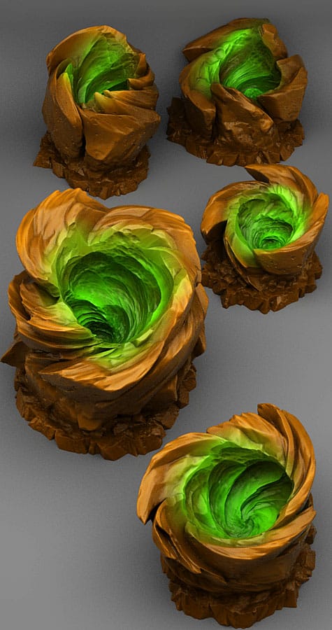 3D Printed Fantastic Plants and Rocks Vortex Stones 28mm - 32mm D&D Wargaming
