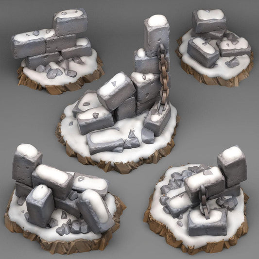 3D Printed Fantastic Plants and Rocks Winter Ruins 28mm - 32mm D&D Wargaming