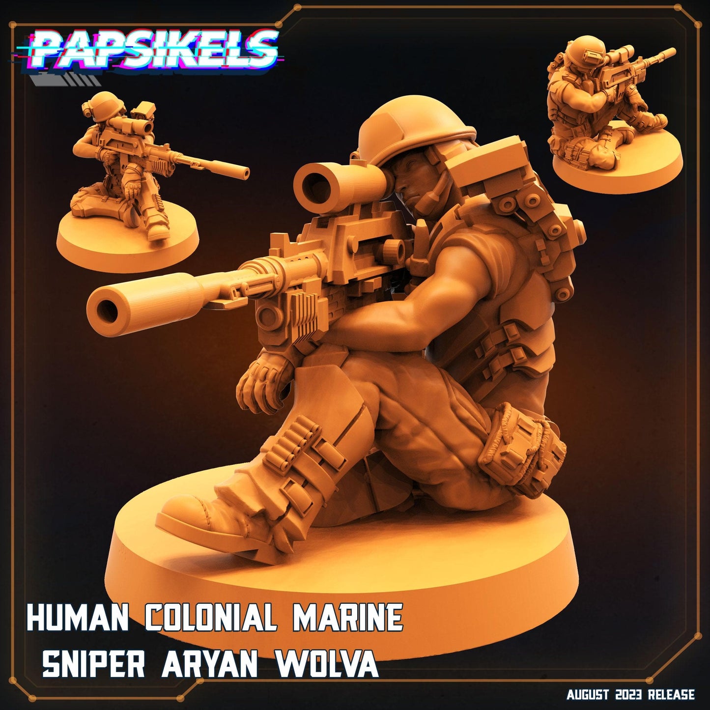 3D Printed Papsikels August 2023 - Xenowars Genesis Human Colonial Marine Sniper Aryan Wolva 28mm 32mm