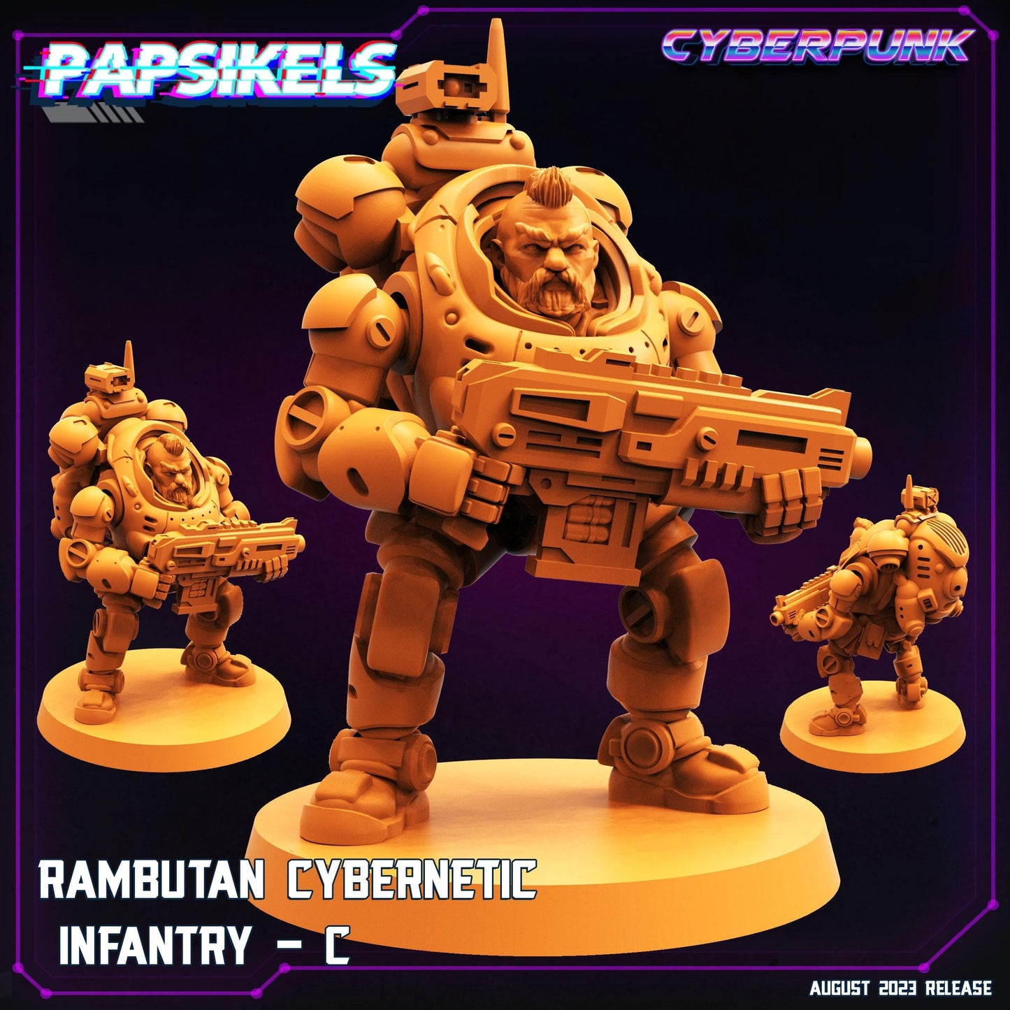 3D Printed Papsikels Cyberpunk Rambutan Cybernetic Infantry Squad Set 28mm 32mm