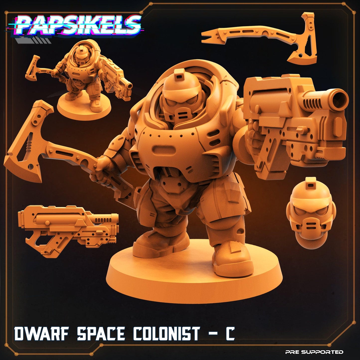 3D Printed Papsikels Cyberpunk Sci-Fi Dwarf Space Colonist Marines Set  - 28mm 32mm