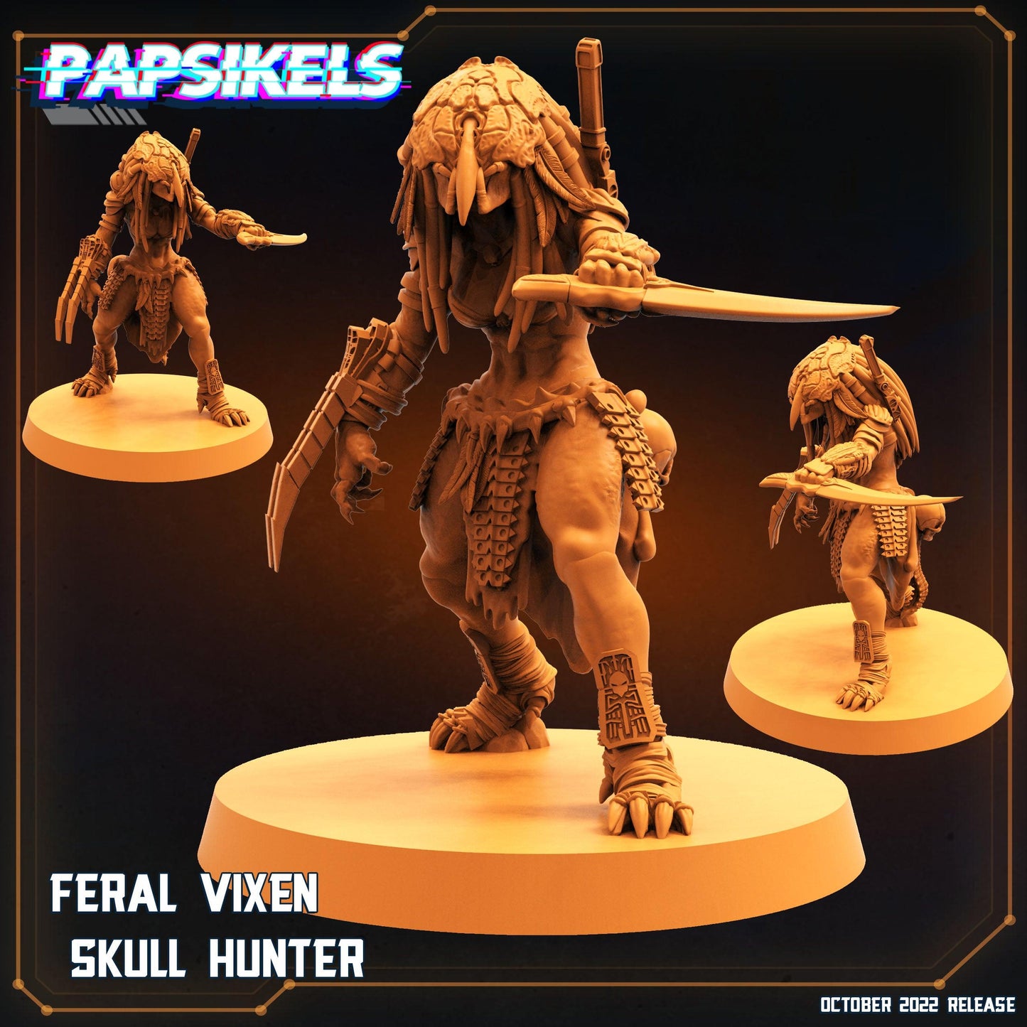 3D Printed Papsikels Cyberpunk Sci-Fi Feral Vixen Skull Hunter Set - 28mm 32mm