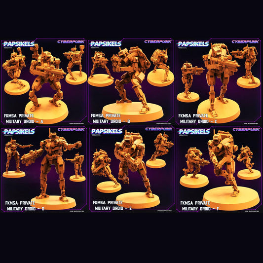 3D Printed Papsikels Cyberpunk Sci-Fi Fkmsa Private Military Droid Set - 28mm 32mm