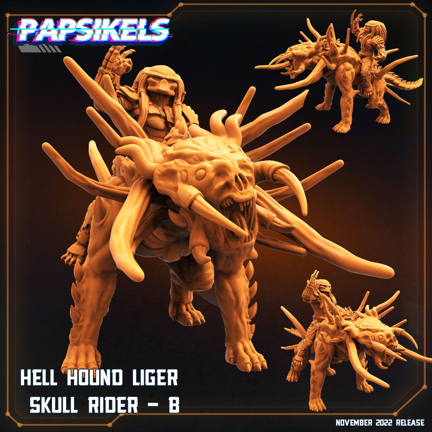 3D Printed Papsikels Cyberpunk Sci-Fi Hell Hound Liger Skull Rider Set - 28mm 32mm