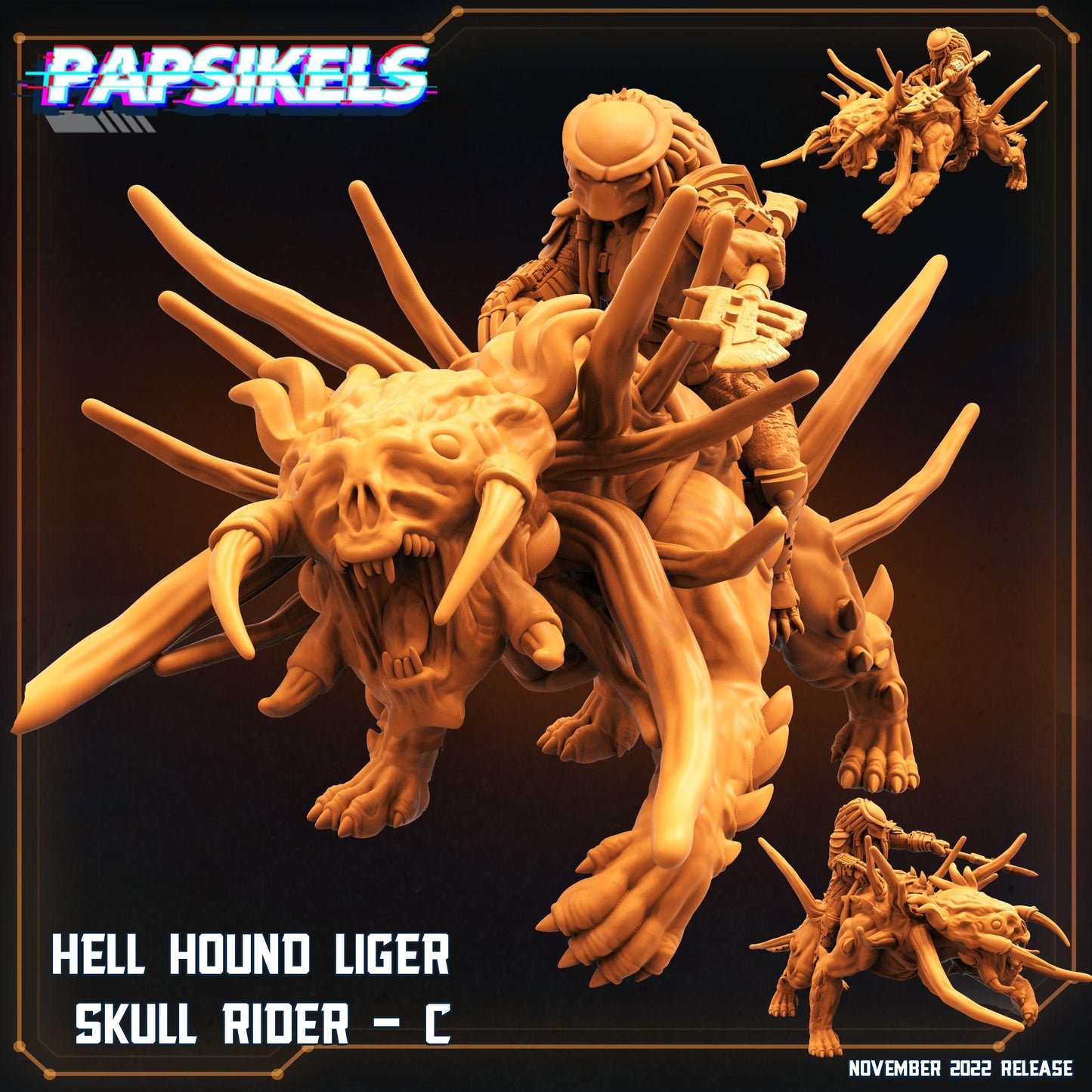 3D Printed Papsikels Cyberpunk Sci-Fi Hell Hound Liger Skull Rider Set - 28mm 32mm