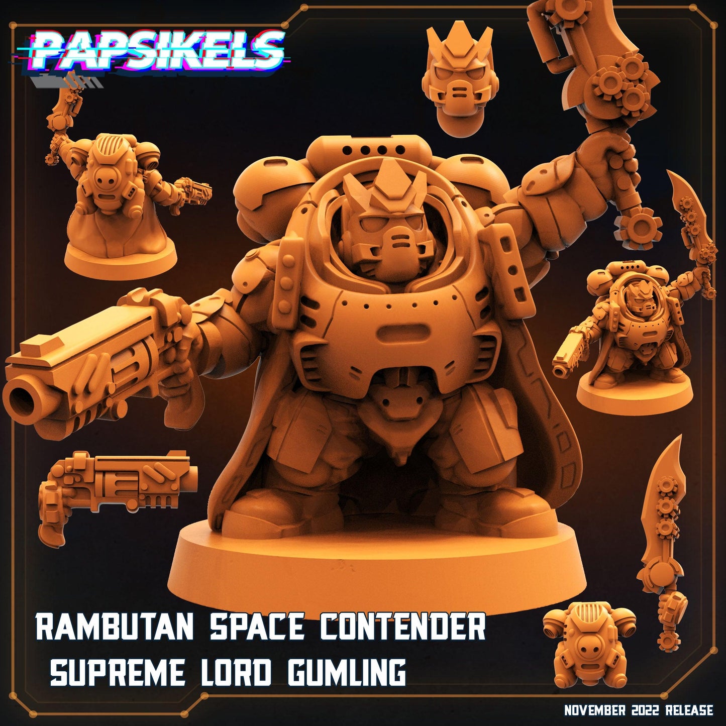 3D Printed Papsikels Cyberpunk Sci-Fi Rambutan Space Contender Set - 28mm 32mm
