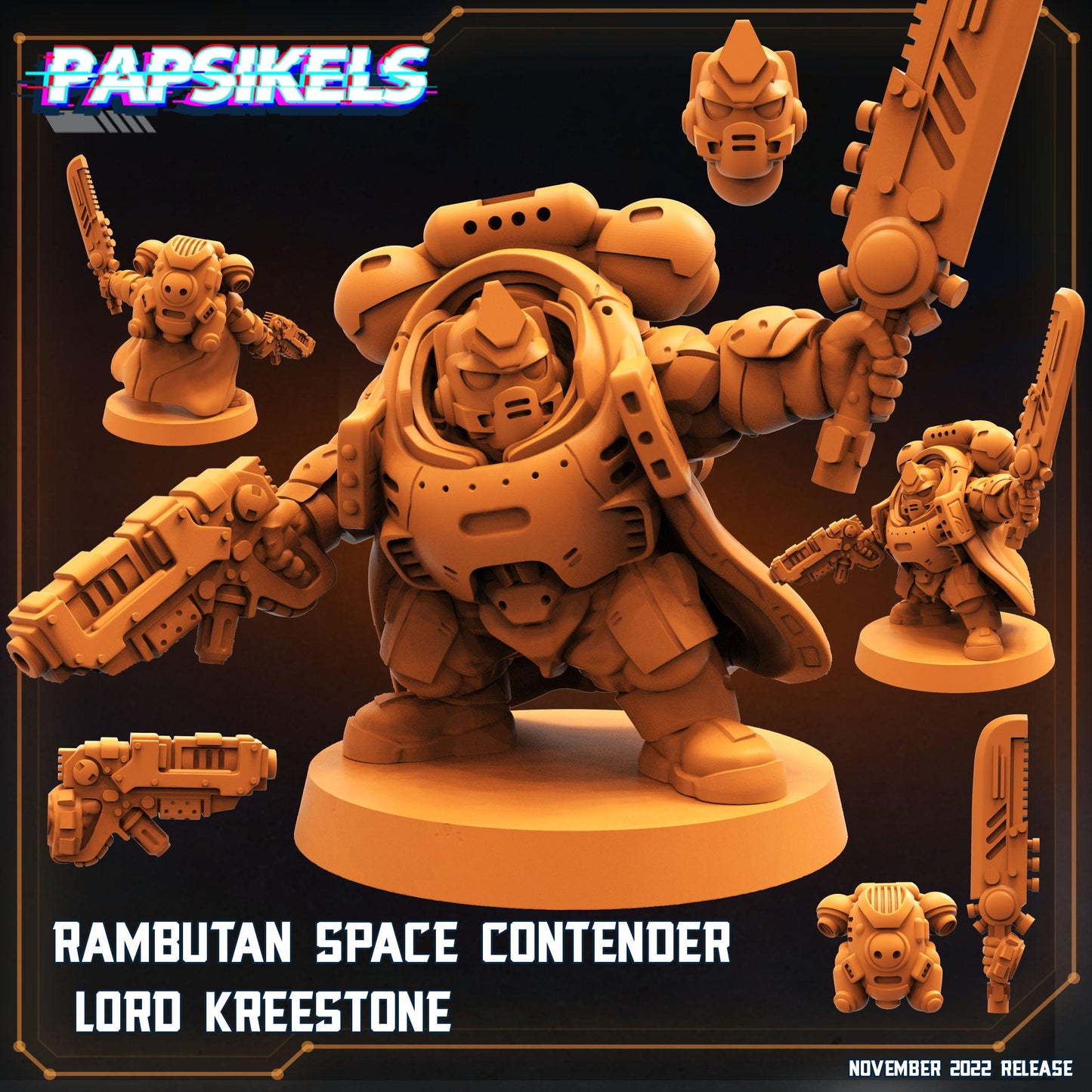 3D Printed Papsikels Cyberpunk Sci-Fi Rambutan Space Contender Set - 28mm 32mm