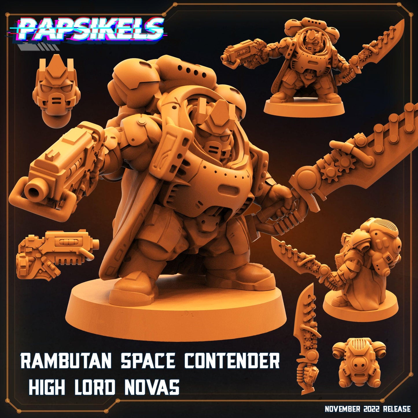 3D Printed Papsikels Cyberpunk Sci-Fi Rambutan Space Contender Set - 28mm 32mm